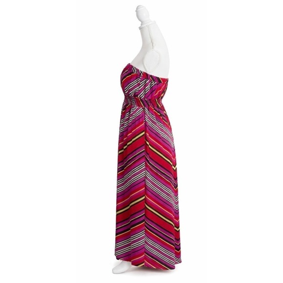 She's Cool Striped Multi Color Strapless Sheer Lined Maxi Dress XL - Picture 5 of 8